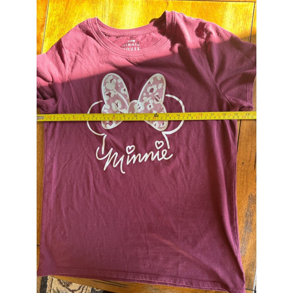 Disney Minnie Mouse Leopard Bow Graphic Tee Burgundy Size S - Picture 5 of 7